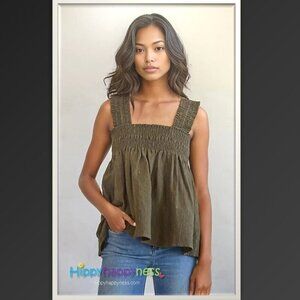 NWT By Together Brand Linen Babydoll Sleeveless Top Tank SML